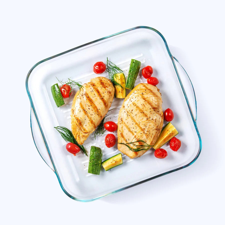 PremiaGlass Square Baking Grill 3.2L - Borosilicate Glass Oven Safe Ribbed Grilling Dish