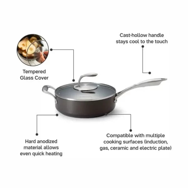 Tupperware Black Chef 3L Tri-Ply Saute Pan Cook Healthier, Cook Faster