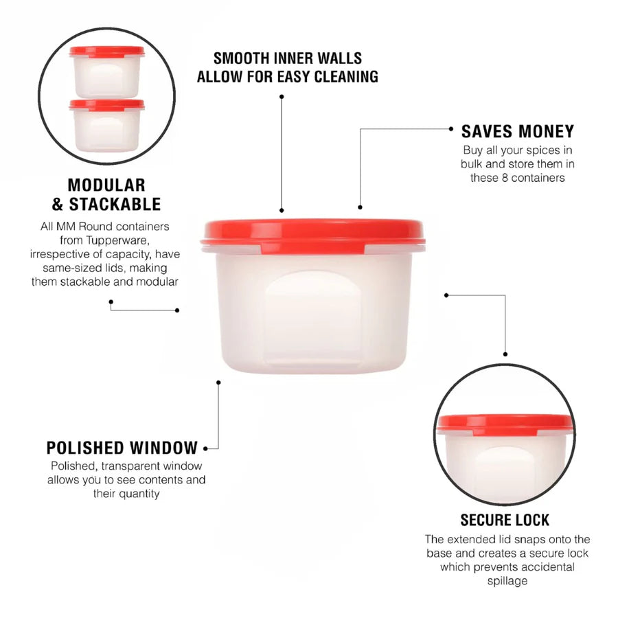 Tupperware MM Round Containers 200ml Set of 8