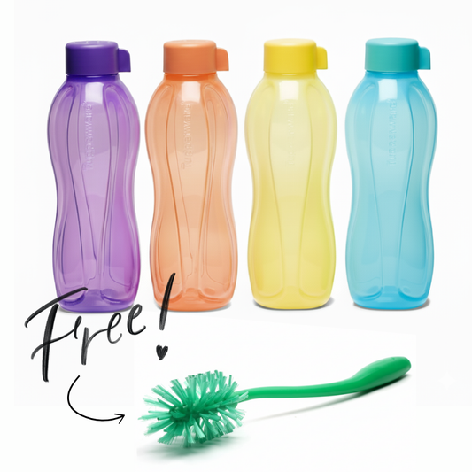 Tupperware AQUASAFE 1L Bottle Set of 4 – Free Bottle Brush