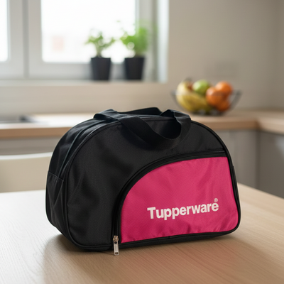 Tupperware Nylon Carry Bag - Stylish Black & Pink Travel Tote