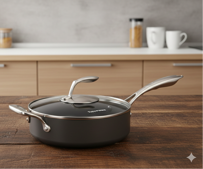 Tupperware Black Chef 3L Tri-Ply Saute Pan Cook Healthier, Cook Faster