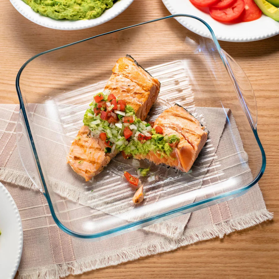 PremiaGlass Square Baking Grill 3.2L - Borosilicate Glass Oven Safe Ribbed Grilling Dish